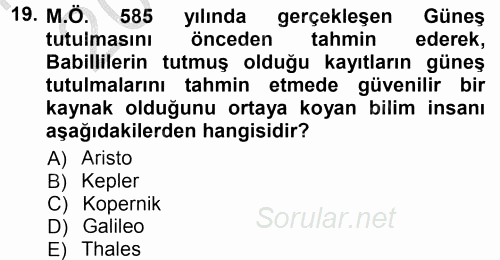 Okulöncesinde Fen Eğitimi 2012 - 2013 Ara Sınavı 19.Soru