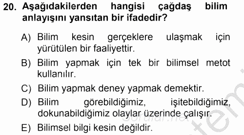 Okulöncesinde Fen Eğitimi 2012 - 2013 Ara Sınavı 20.Soru