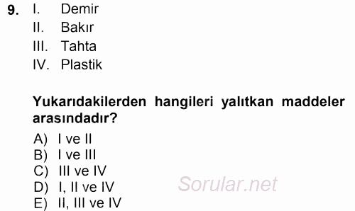 Okulöncesinde Fen Eğitimi 2012 - 2013 Ara Sınavı 9.Soru