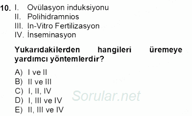 Anne Çocuk Sağlığı Ve İlkyardım 2012 - 2013 Dönem Sonu Sınavı 10.Soru