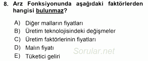 Hayvancılık Ekonomisi 2015 - 2016 Dönem Sonu Sınavı 8.Soru