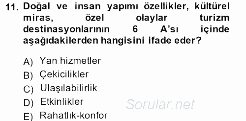 Konaklama Hizmetlerinde Kalite Yönetimi 2013 - 2014 Dönem Sonu Sınavı 11.Soru