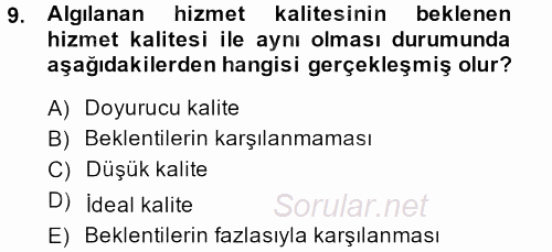 Konaklama Hizmetlerinde Kalite Yönetimi 2013 - 2014 Dönem Sonu Sınavı 9.Soru