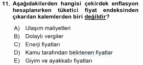 Para Politikası 2017 - 2018 Dönem Sonu Sınavı 11.Soru