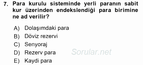 Para Politikası 2017 - 2018 Dönem Sonu Sınavı 7.Soru