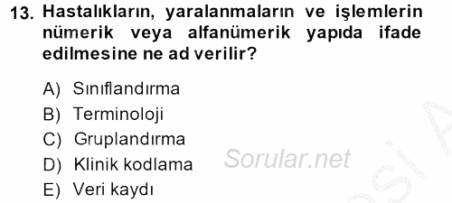 Sağlık Kurumlarında Bilgi Sistemleri 2014 - 2015 Ara Sınavı 13.Soru