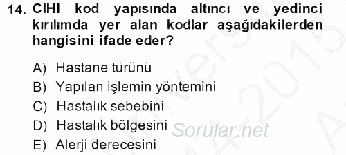 Sağlık Kurumlarında Bilgi Sistemleri 2014 - 2015 Ara Sınavı 14.Soru