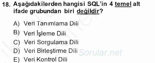Sağlık Kurumlarında Bilgi Sistemleri 2014 - 2015 Ara Sınavı 18.Soru