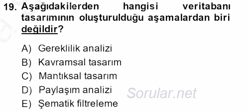 Sağlık Kurumlarında Bilgi Sistemleri 2014 - 2015 Ara Sınavı 19.Soru