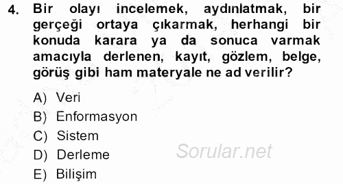 Sağlık Kurumlarında Bilgi Sistemleri 2014 - 2015 Ara Sınavı 4.Soru