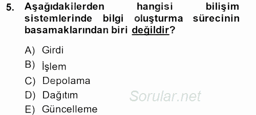 Sağlık Kurumlarında Bilgi Sistemleri 2014 - 2015 Ara Sınavı 5.Soru