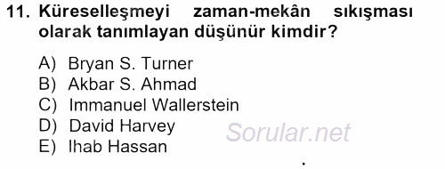 Din Sosyolojisi 2013 - 2014 Tek Ders Sınavı 11.Soru