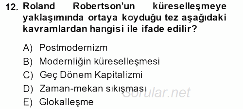 Din Sosyolojisi 2013 - 2014 Tek Ders Sınavı 12.Soru