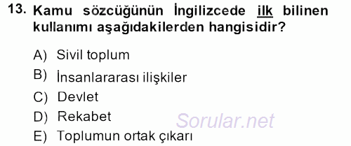 Din Sosyolojisi 2013 - 2014 Tek Ders Sınavı 13.Soru