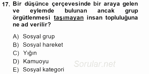 Din Sosyolojisi 2013 - 2014 Tek Ders Sınavı 17.Soru