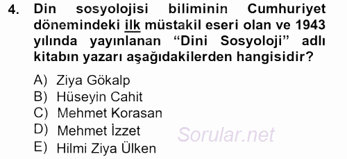 Din Sosyolojisi 2013 - 2014 Tek Ders Sınavı 4.Soru