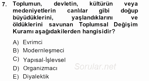 Din Sosyolojisi 2013 - 2014 Tek Ders Sınavı 7.Soru