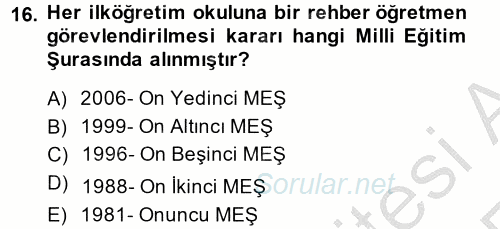 Türk Eğitim Tarihi 2013 - 2014 Ara Sınavı 16.Soru