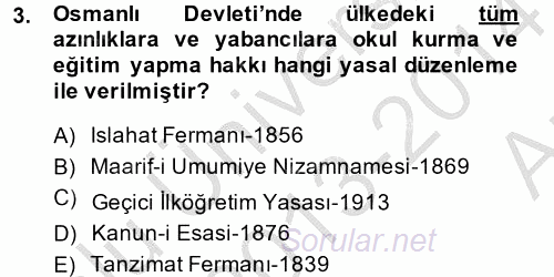Türk Eğitim Tarihi 2013 - 2014 Ara Sınavı 3.Soru