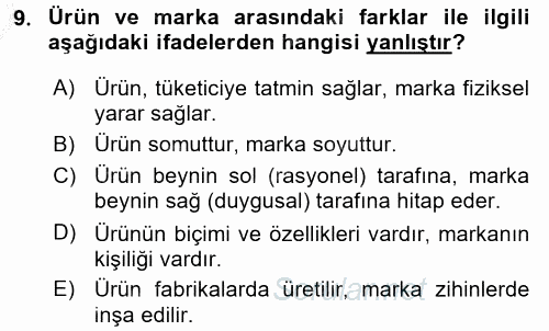 Marka ve Yönetimi 2016 - 2017 3 Ders Sınavı 9.Soru