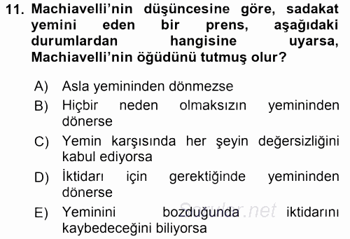 Siyasi Düşünceler Tarihi 2017 - 2018 Ara Sınavı 11.Soru