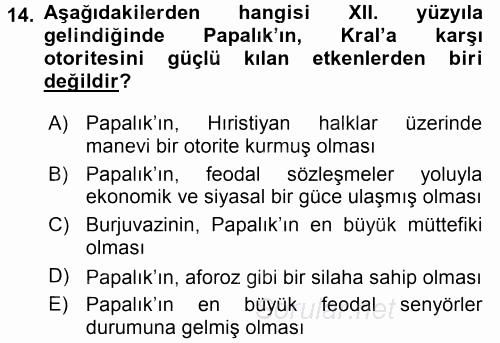 Siyasi Düşünceler Tarihi 2017 - 2018 Ara Sınavı 14.Soru