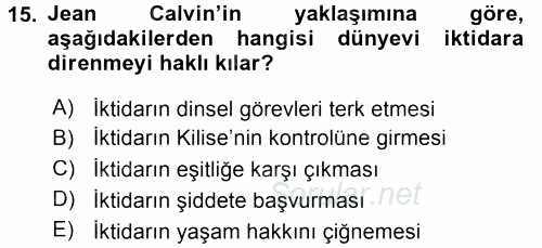 Siyasi Düşünceler Tarihi 2017 - 2018 Ara Sınavı 15.Soru