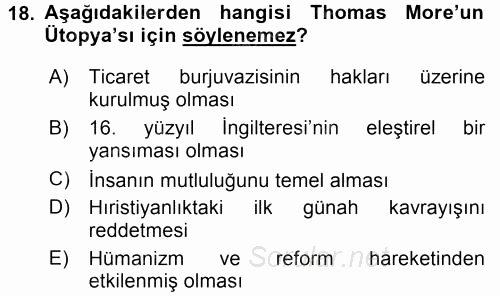 Siyasi Düşünceler Tarihi 2017 - 2018 Ara Sınavı 18.Soru