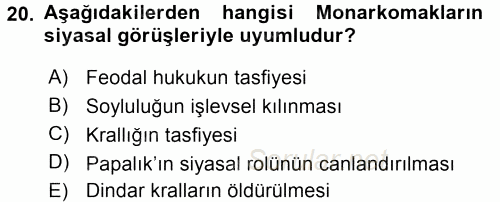 Siyasi Düşünceler Tarihi 2017 - 2018 Ara Sınavı 20.Soru