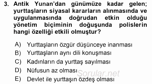Siyasi Düşünceler Tarihi 2017 - 2018 Ara Sınavı 3.Soru