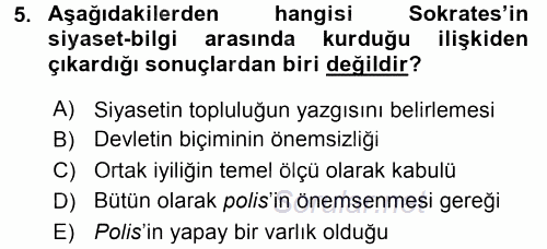 Siyasi Düşünceler Tarihi 2017 - 2018 Ara Sınavı 5.Soru