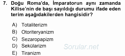 Siyasi Düşünceler Tarihi 2017 - 2018 Ara Sınavı 7.Soru