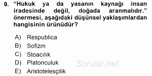 Siyasi Düşünceler Tarihi 2017 - 2018 Ara Sınavı 9.Soru