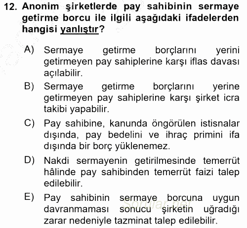 Ticaret Hukuku 2 2016 - 2017 Ara Sınavı 12.Soru