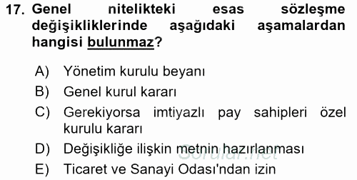 Ticaret Hukuku 2 2016 - 2017 Ara Sınavı 17.Soru