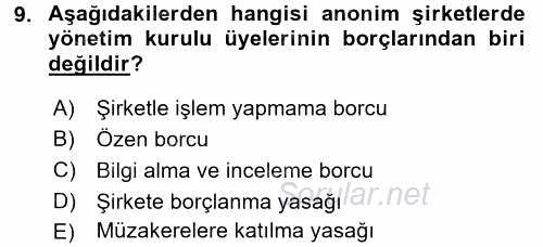 Ticaret Hukuku 2 2016 - 2017 Ara Sınavı 9.Soru