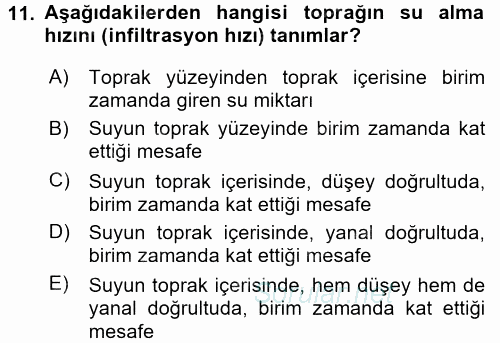 Tarımsal Yapılar ve Sulama 2015 - 2016 Tek Ders Sınavı 11.Soru