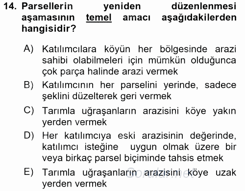 Tarımsal Yapılar ve Sulama 2015 - 2016 Tek Ders Sınavı 14.Soru