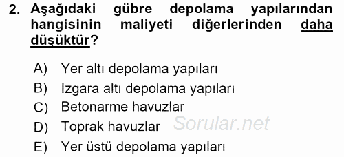 Tarımsal Yapılar ve Sulama 2015 - 2016 Tek Ders Sınavı 2.Soru