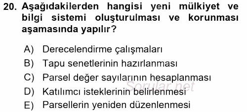 Tarımsal Yapılar ve Sulama 2015 - 2016 Tek Ders Sınavı 20.Soru