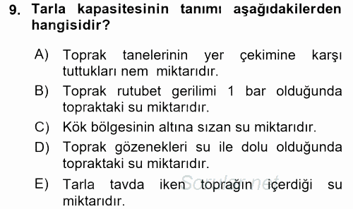 Tarımsal Yapılar ve Sulama 2015 - 2016 Tek Ders Sınavı 9.Soru