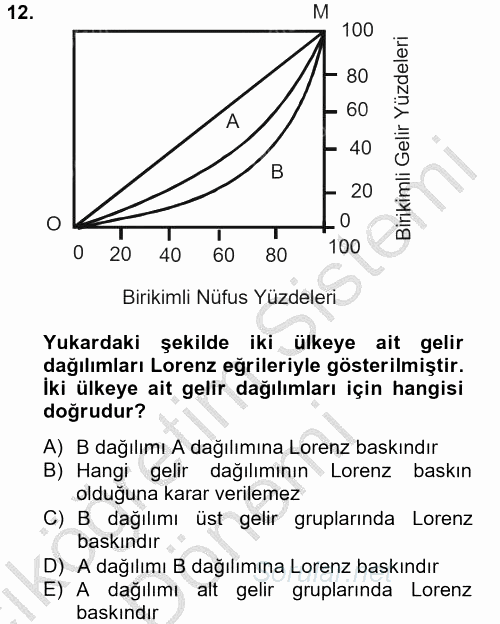 Gelir Dağılımı ve Yoksulluk 2012 - 2013 Ara Sınavı 12.Soru