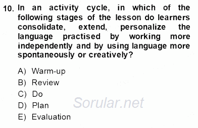 Çocuklara Yabancı Dil Öğretimi 2 2014 - 2015 Dönem Sonu Sınavı 10.Soru