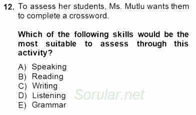 Çocuklara Yabancı Dil Öğretimi 2 2014 - 2015 Dönem Sonu Sınavı 12.Soru