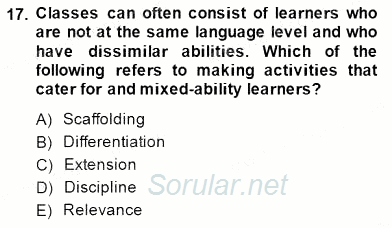 Çocuklara Yabancı Dil Öğretimi 2 2014 - 2015 Dönem Sonu Sınavı 17.Soru