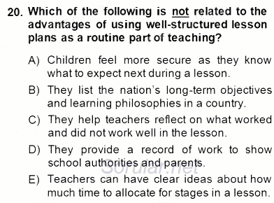 Çocuklara Yabancı Dil Öğretimi 2 2014 - 2015 Dönem Sonu Sınavı 20.Soru