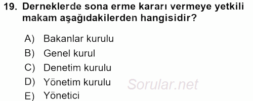 Medeni Hukuk 1 2016 - 2017 Ara Sınavı 19.Soru