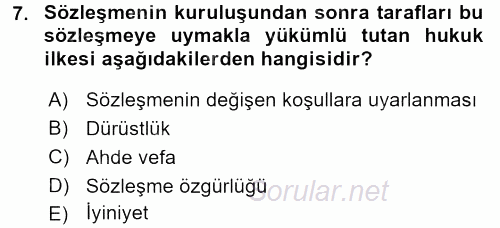 Medeni Hukuk 1 2016 - 2017 Ara Sınavı 7.Soru