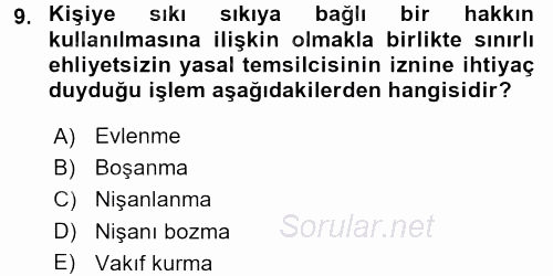 Medeni Hukuk 1 2016 - 2017 Ara Sınavı 9.Soru