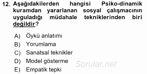Sosyal Hizmet Uygulamaları 2017 - 2018 Ara Sınavı 12.Soru